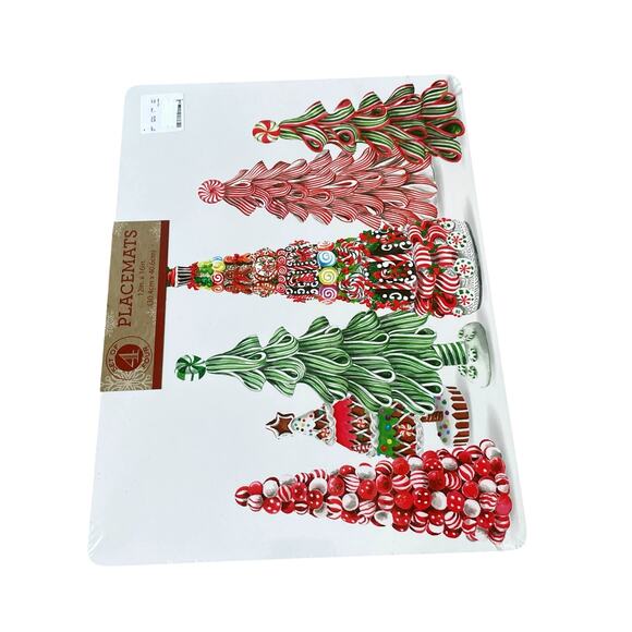 Candy Christmas Tree Cork Backed Placemats 12x16 Set of 4 Pop of Color Holiday - Picture 7 of 14